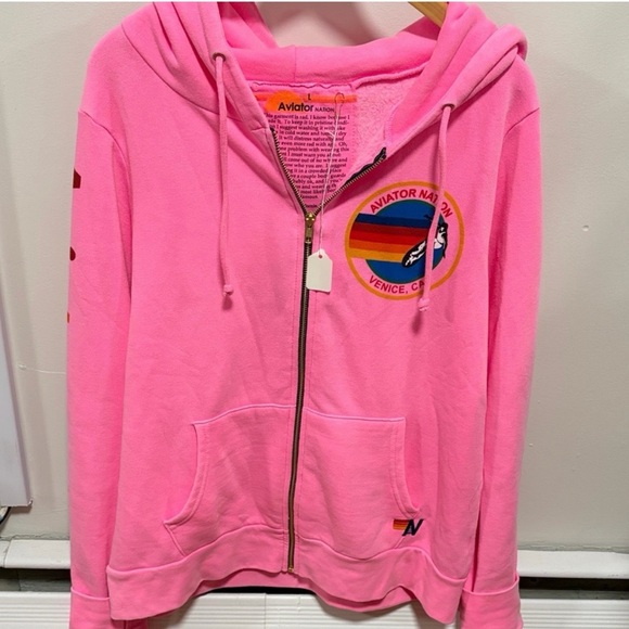 Aviator Nation Tops - NWT Aviator Nation Neon Pink Zip Hoodie